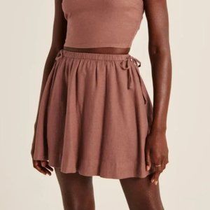 Linen-Blend Volume Tie Sides Mini Skirt